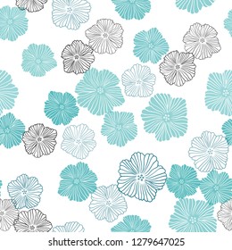 Light BLUE vector seamless doodle template with flowers. Colorful illustration in doodle style with flowers. Design for textile, fabric, wallpapers.