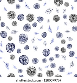Light BLUE vector seamless doodle template with leaves and flowers. Glitter abstract illustration with leaves and flowers. Texture for window blinds, curtains.