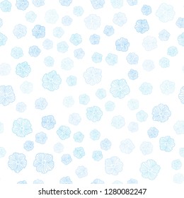 Light BLUE vector seamless doodle background with flowers. An elegant bright illustration with flowers. Texture for window blinds, curtains.