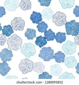 Light BLUE vector seamless doodle background with flowers. Abstract illustration with flowers in doodles style. Design for wallpaper, fabric makers.