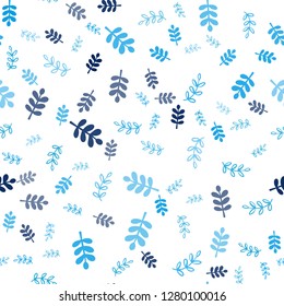 Light BLUE vector seamless doodle background with leaves, branches. Decorative design in Indian style on white background. Pattern for trendy fabric, wallpapers.