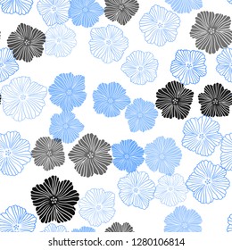 Light BLUE vector seamless doodle layout with flowers. Colorful illustration in doodle style with flowers. Pattern for design of fabric, wallpapers.