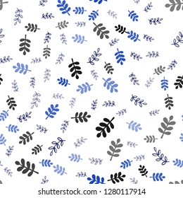 Light BLUE vector seamless doodle background with leaves, branches. Colorful illustration in doodle style with leaves, branches. Texture for window blinds, curtains.
