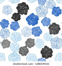 Light BLUE vector seamless doodle texture with flowers. Doodle illustration of flowers in Origami style. Design for textile, fabric, wallpapers.