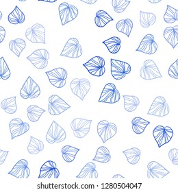 Light BLUE vector seamless doodle pattern with leaves. Shining colored illustration with leaves in doodle style. Design for textile, fabric, wallpapers.
