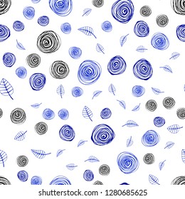 Light BLUE vector seamless doodle pattern with leaves and flowers. Leaves, flowers in natural style on white background. Template for business cards, websites.