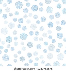 Light BLUE vector seamless doodle pattern with flowers. Illustration with colorful abstract doodle flowers. Texture for window blinds, curtains.