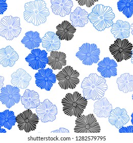 Light BLUE vector seamless doodle background with flowers. Colorful illustration in doodle style with flowers. Template for business cards, websites.