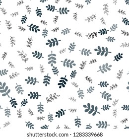 Light BLUE vector seamless doodle backdrop with leaves, branches. Leaves, branches in natural style on white background. Design for textile, fabric, wallpapers.