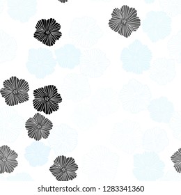 Light BLUE vector seamless doodle background with flowers. Decorative design of flowers on white background. Pattern for design of fabric, wallpapers.