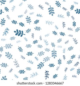Light BLUE vector seamless doodle layout with leaves, branches. Leaves and branches with gradient on white background. Template for business cards, websites.