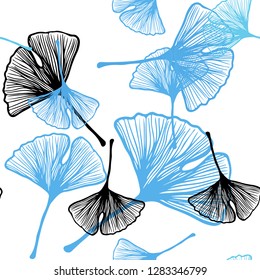 Light BLUE vector seamless doodle pattern with leaves. Modern geometrical abstract illustration with leaves. Design for textile, fabric, wallpapers.