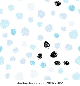 Light BLUE vector seamless doodle background with leaves. Modern geometrical abstract illustration with leaves. Pattern for trendy fabric, wallpapers.