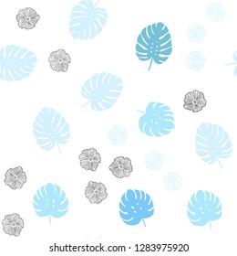 Light BLUE vector seamless doodle background with flowers, leaves. Abstract illustration with leaves, flowers in doodles style. Design for textile, fabric, wallpapers.