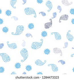 Light BLUE vector seamless doodle pattern with leaves and flowers. Glitter abstract illustration with leaves and flowers. Template for business cards, websites.