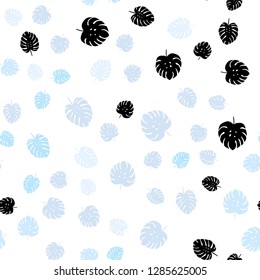 Light BLUE vector seamless doodle background with leaves. Doodle illustration of leaves in Origami style with gradient. Pattern for design of fabric, wallpapers.