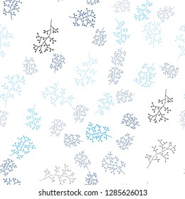 Light BLUE vector seamless doodle background with branches. Leaves and branches with gradient on white background. Design for textile, fabric, wallpapers.