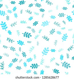 Light BLUE vector seamless doodle pattern with leaves, branches. Colorful illustration in doodle style with leaves, branches. Pattern for design of fabric, wallpapers.