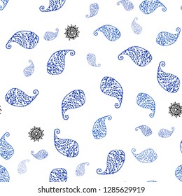 Light BLUE vector seamless doodle background with leaves and flowers. Abstract illustration with leaves, flowers in doodles style. Design for wallpaper, fabric makers.