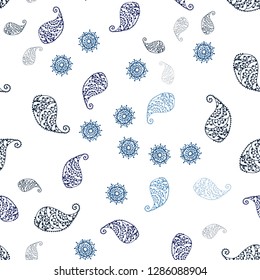 Light BLUE vector seamless doodle template with leaves and flowers. Glitter abstract illustration with leaves and flowers. Design for wallpaper, fabric makers.