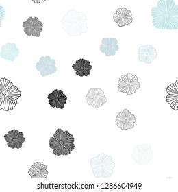 Light BLUE vector seamless doodle texture with flowers. Sketchy doodle flowers on white background. Pattern for trendy fabric, wallpapers.