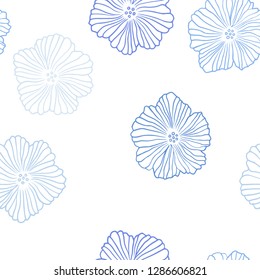 Light BLUE vector seamless doodle pattern with flowers. Flowers in natural style on white background. Pattern for trendy fabric, wallpapers.