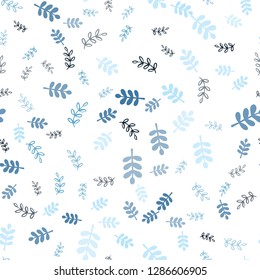 Light BLUE vector seamless doodle pattern with leaves, branches. An elegant bright illustration with leaves and branches. Pattern for design of fabric, wallpapers.