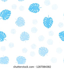 Light BLUE vector seamless doodle pattern with flowers, leaves. Brand new colored illustration with leaves and flowers. Texture for window blinds, curtains.