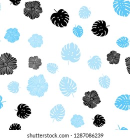 Light BLUE vector seamless doodle template with flowers, leaves. Modern abstract illustration with leaves and flowers. Template for business cards, websites.