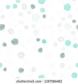 Light BLUE vector seamless doodle background with leaves, flowers. Abstract illustration with leaves, flowers in doodles style. Pattern for trendy fabric, wallpapers.