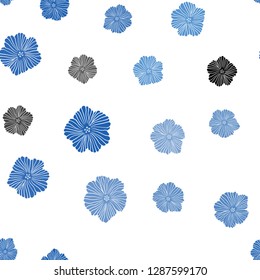 Light BLUE vector seamless doodle layout with flowers. Colorful illustration in doodle style with flowers. Texture for window blinds, curtains.