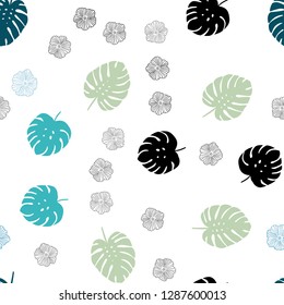 Light BLUE vector seamless doodle pattern with flowers, leaves. Glitter abstract illustration with leaves and flowers. Design for wallpaper, fabric makers.