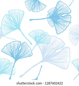 Light BLUE vector seamless doodle pattern with leaves. Doodle illustration of leaves in Origami style with gradient. Texture for window blinds, curtains.