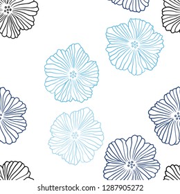 Light BLUE vector seamless doodle pattern with flowers. Flowers in natural style on white background. Design for textile, fabric, wallpapers.