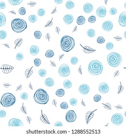 Light BLUE vector seamless doodle layout with leaves and flowers. Colorful illustration in doodle style with leaves, flowers. Pattern for trendy fabric, wallpapers.