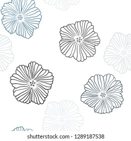 Light BLUE vector seamless doodle background with flowers. Decorative design of flowers on white background. Pattern for design of fabric, wallpapers.