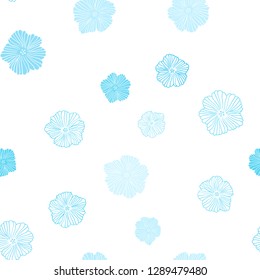 Light BLUE vector seamless doodle texture with flowers. Colorful illustration in doodle style with flowers. Design for wallpaper, fabric makers.