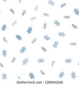 Light BLUE vector seamless doodle backdrop with leaves. Glitter abstract illustration with doodles and leaves. Texture for window blinds, curtains.