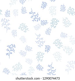Light BLUE vector seamless doodle template with branches. Colorful illustration in doodle style with leaves, branches. Texture for window blinds, curtains.