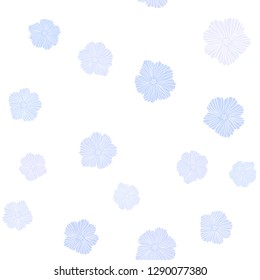 Light BLUE vector seamless doodle background with flowers. Colorful illustration with flowers in doodle style. Template for business cards, websites.