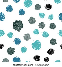 Light BLUE vector seamless doodle pattern with flowers, leaves. Creative illustration in blurred style with leaves, flowers. Template for business cards, websites.