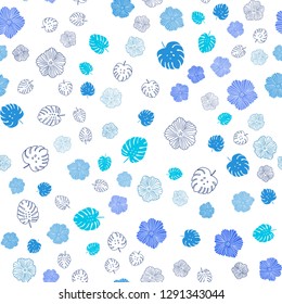 Light BLUE vector seamless doodle pattern with leaves, flowers. Brand new colored illustration with leaves and flowers. Pattern for trendy fabric, wallpapers.