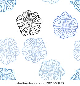 Light BLUE vector seamless doodle pattern with flowers. Colorful illustration in doodle style with flowers. Design for textile, fabric, wallpapers.