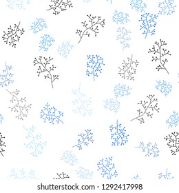 Light BLUE vector seamless doodle pattern with branches. Colorful illustration in doodle style with leaves, branches. Template for business cards, websites.