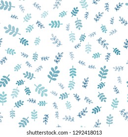 Light BLUE vector seamless doodle texture with leaves, branches. Doodle illustration of leaves and branches in Origami style. Pattern for trendy fabric, wallpapers.