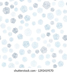 Light BLUE vector seamless doodle pattern with flowers. Decorative design of flowers on white background. Texture for window blinds, curtains.