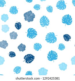 Light BLUE vector seamless doodle pattern with flowers, leaves. Colorful illustration in doodle style with leaves, flowers. Design for wallpaper, fabric makers.