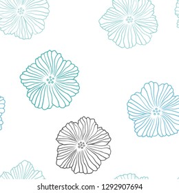 Light BLUE vector seamless doodle template with flowers. Abstract illustration with flowers in doodles style. Texture for window blinds, curtains.