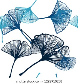 Light BLUE vector seamless doodle background with leaves. Doodle illustration of leaves in Origami style with gradient. Pattern for design of fabric, wallpapers.
