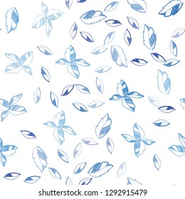 Light BLUE vector seamless doodle backdrop with leaves. An elegant bright illustration with leaves in Natural style. Pattern for trendy fabric, wallpapers.